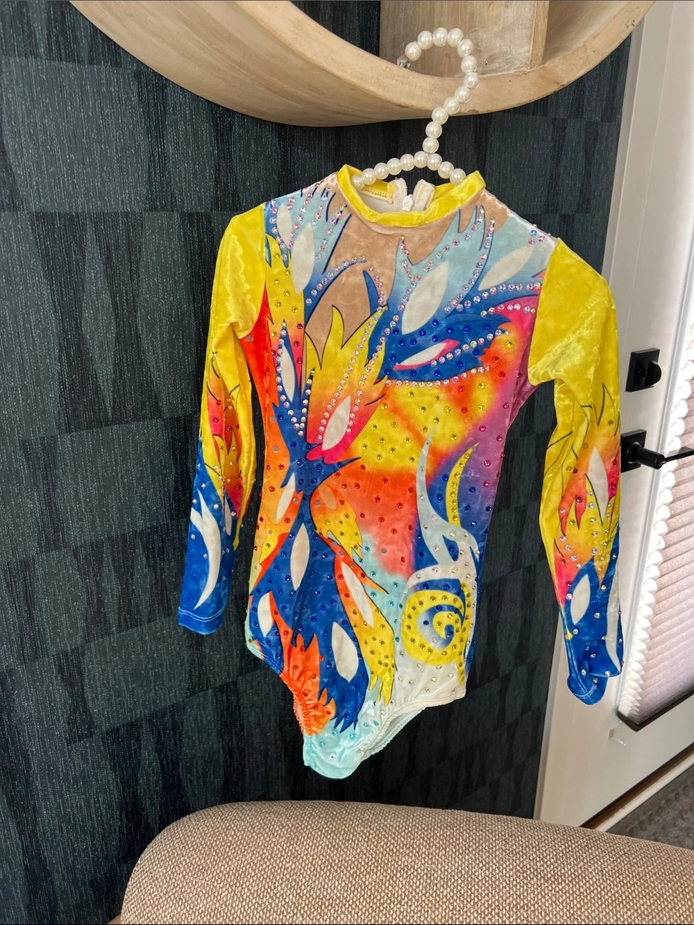 Velour Multicolor Long-Sleeve Swim/Performance Leotard. As new!